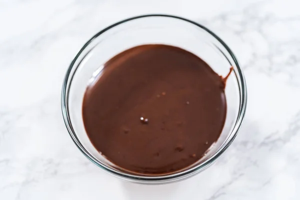 Preparación Ganache Chocolate Tazón Vidrio —  Fotos de Stock