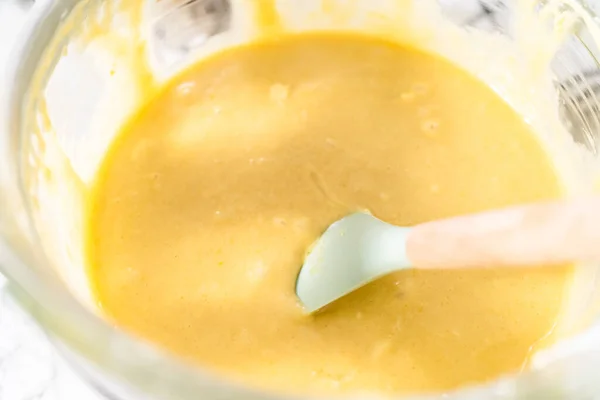 Lemon Pound Cake Batter Glass Mixing Bowl — Stock Photo, Image