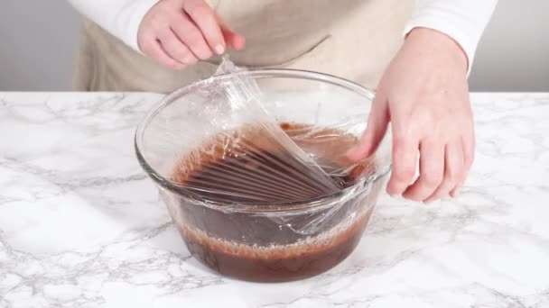 Příprava Čokoládové Ganache Skleněné Míse — Stock video