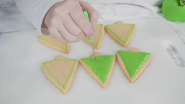 Pas Pas Glaçage Biscuits Sucre Forme Arbre Noël Avec Glaçage — Video