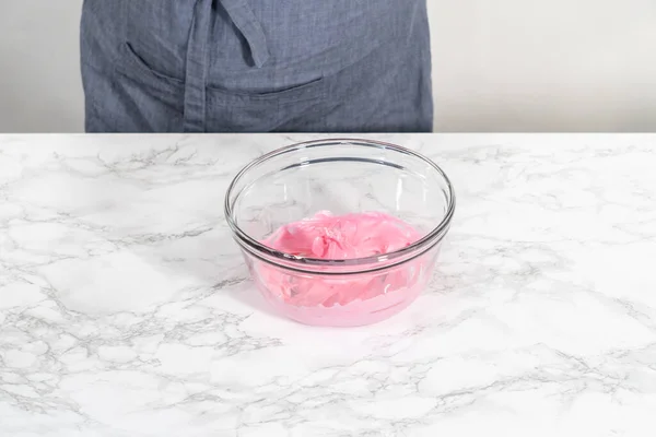 Mixing Pink Food Coloring Meringue Bake Easter Meringue Cookies — Stock Photo, Image