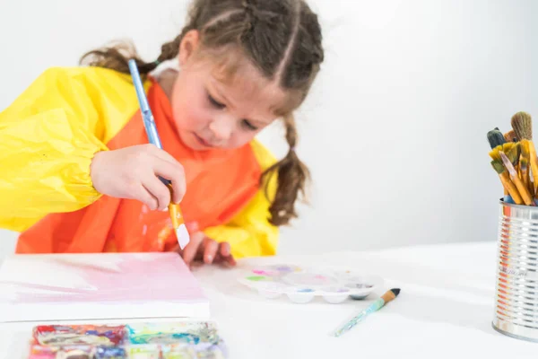 Little Girl Working Art Project Acrylic Paint Homeschool — Stock Photo, Image