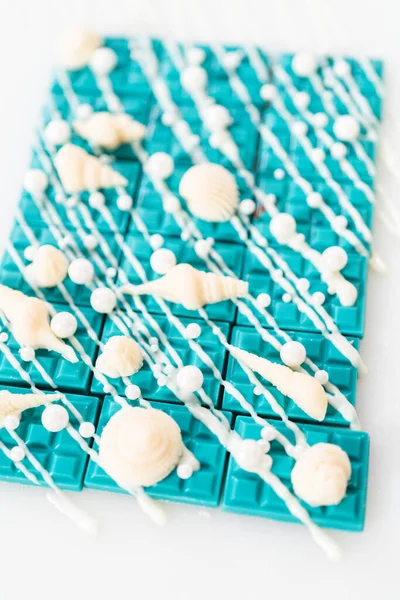 Mini Mermaid Chocolate Bars Drizzled White Chocolate Sprinkling White Pearl — Stock Photo, Image