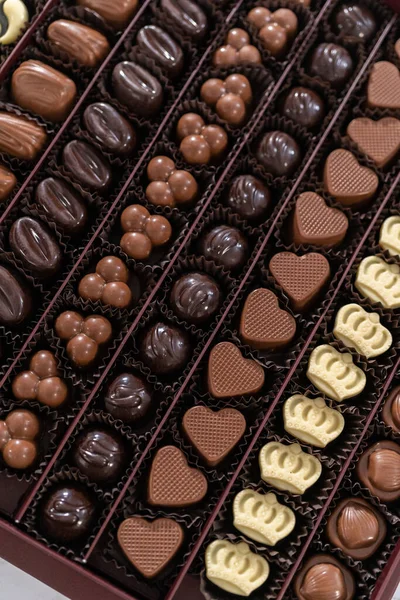 Scatola Cioccolatini Gourmet Assortiti Scatola Grande — Foto Stock