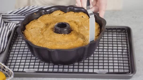 Time Lapse Cooling Freshly Baked Lemon Pound Cake Cooling Kitchen — Stock Video