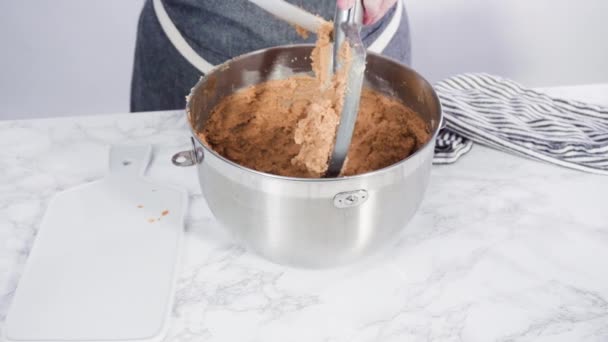 Step Step Mixing Ingredients Standing Electric Mixer Baking Peanut Butter — Stock Video