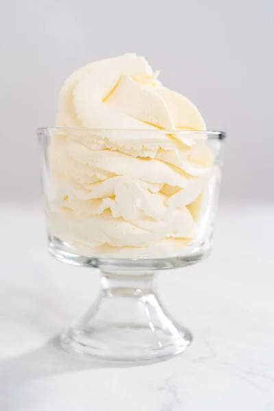 Homemade Whipped Cream Class Ice Cream Bowl — Stock Photo, Image