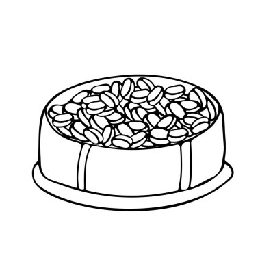 Kedi mamasının vektör çizimi. Kase içinde karalama tarzında izole edilmiş bir kedi maması. Kediler için veterinerlik ilacı