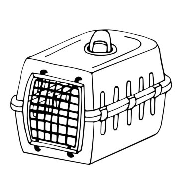 Kedi taşıyıcısının vektör görüntüsü. Karalama tarzında bir kedi için izole edilmiş bir ev..