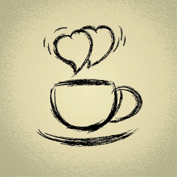 Kopp varm kaffe. hjärtformade ångande. — Stock vektor