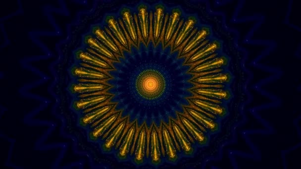 Patrones de secuencia de caleidoscopio dorado. Fondo negro de movimiento multicolor abstracto. — Vídeo de stock