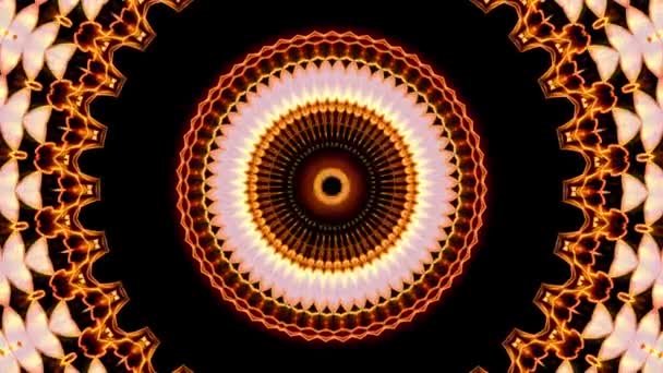 Patrones de secuencia de caleidoscopio dorado. Fondo negro de movimiento multicolor abstracto. — Vídeo de stock