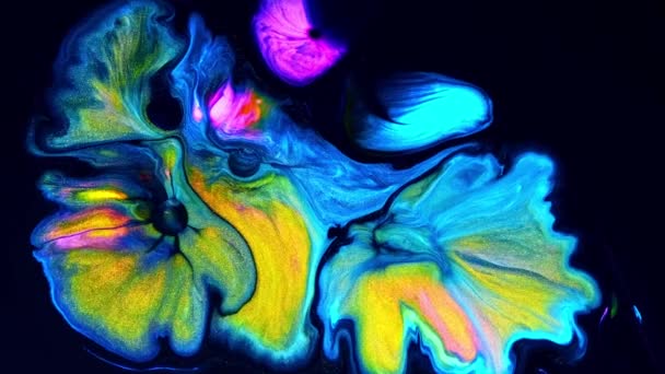 Marble yellow blue texture background Fluid watercolor ink drop — Stock Video