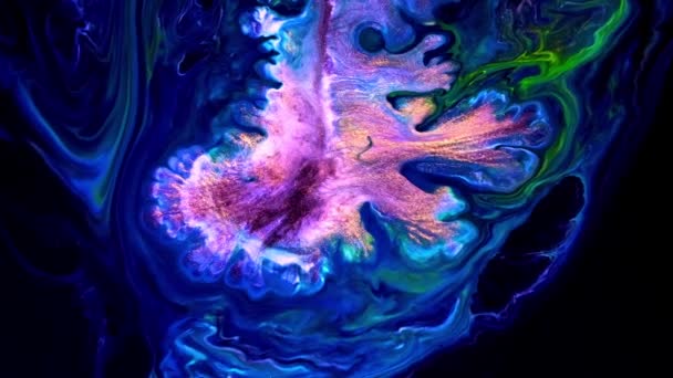 Fluid art drawing abstract video, trendy acrylic texture with colorful waves. — Stock Video