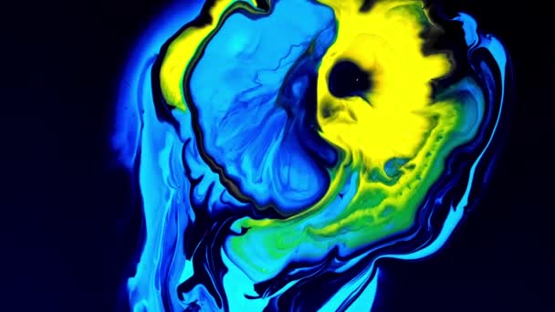 Мармурова абстрактна жовта синя текстура чорний фон — стокове відео