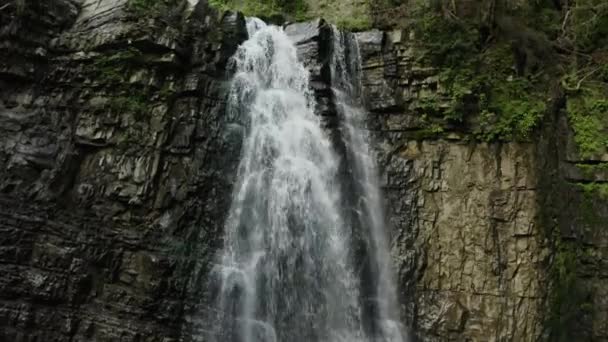 Cachoeira a floresta das montanhas flui lindamente. Cárpatos Ucrânia — Vídeo de Stock