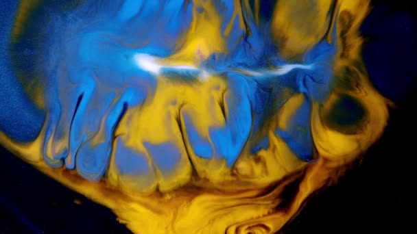 Μαρμάρινη υφή φόντο κινούμενα σχέδια. υδατογραφία μπλε χρυσό μελάνι drop πλάνα — Αρχείο Βίντεο