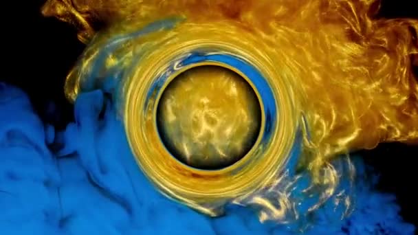 Bellissimo oro colorato e blu sfondo astratto di vernici liquide in movimento e miscelazione su superficie acquosa, texture dipinta. — Video Stock