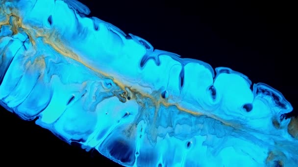 Fluid art dibujo de vídeo, abstracto textura acrílica azul con ondas de colores. — Vídeo de stock