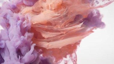 Beyaz arka planda mavi ve kırmızı mürekkep sıçraması var. Yavaş çekim 4K