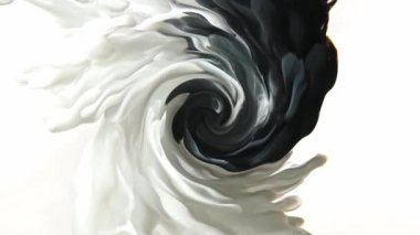 Suda beyaz mürekkep, siyah girdapta izole edilmiş.