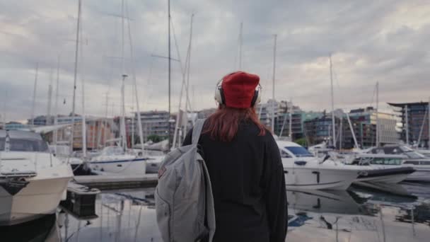 Aker Brygge Centro Ciudad Oslo Noruega Por Noche — Vídeos de Stock