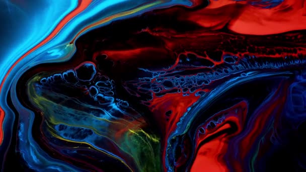 一个水油牛奶和丙烯酸色宏观抽象 颜色抽象 牛奶滴 油漆滴 — 图库视频影像