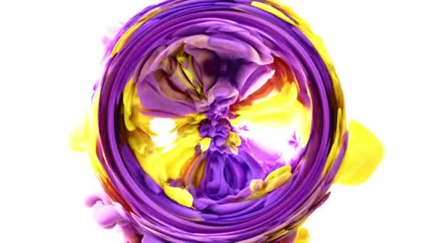 Красивый Красочный Фон Фиолетовая Желтая Краска Смешивают Абстрактное Вихревое Облако — стоковое видео