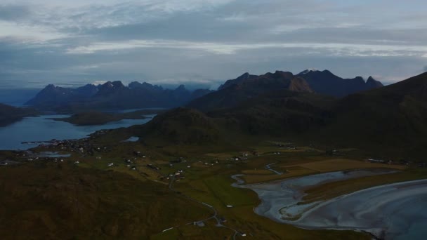 Tarde Pôr Sol Lofoten Islands Noruega Reine Lofoten Arquipélago Condado — Vídeo de Stock