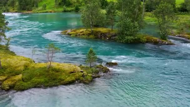 Strynská Vesnice Jezero Drone Norsko — Stock video