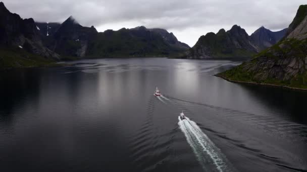 Village Pêche Norvégien Nuageux Aérien — Video
