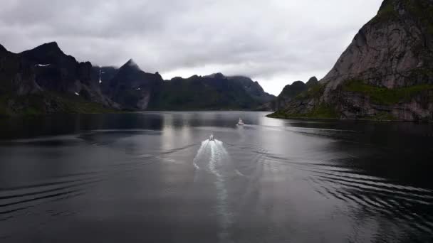 Village Pêche Norvégien Nuageux Aérien — Video