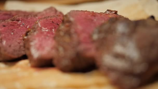 Coupe Steak Bœuf Frit Concentration Sélective Vue Macro — Video