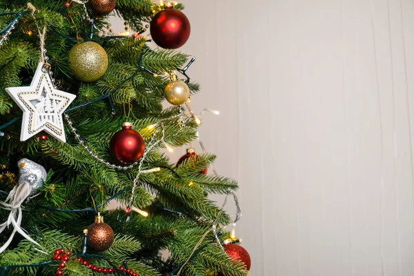Christmas Tree Decorated Balls Toys Copy Space — Stock Photo, Image