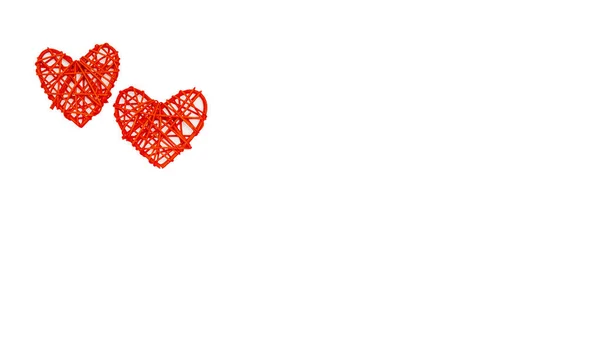 Twee Rode Harten Witte Achtergrond Valentijnsdag Concept Tekstruimte — Stockfoto