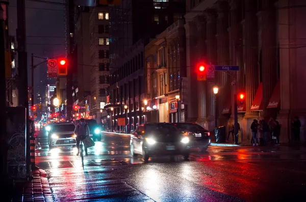 Toronto Canada 2021 Rainy Night View Yonge Street King Street — Stock Photo, Image