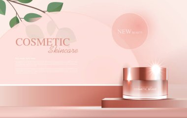 Kozmetik ürünleri ya da şişeli cilt bakım ürünleri reklamları, güzellik ürünleri için afişler ve ışıltılı arka plan efektleri. vektör tasarımı.