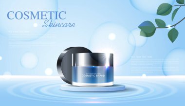 Kozmetik ürünleri ya da şişeli cilt bakım ürünleri reklamları, güzellik ürünleri için afişler ve ışıltılı arka plan efektleri. vektör tasarımı.