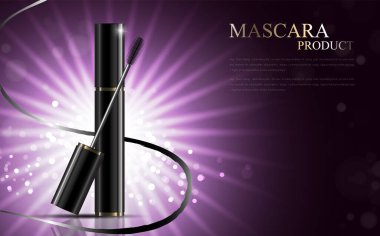 Lüks maskara reklamlar, siyah ve altın paket düzene arka plan illüstrasyon vektör tasarımı ile