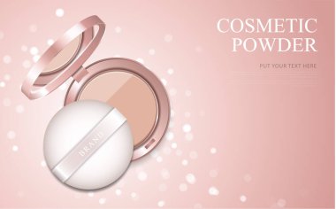 Lüks makyaj tozu reklamları, pembe paket arka plan illüstrasyon vektör tasarımı