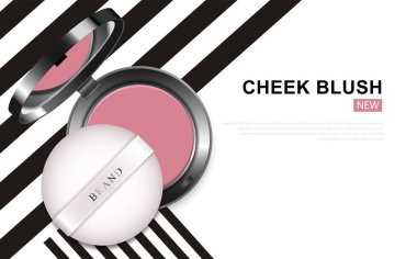 Modern yanak kızarması veya makyaj tozu reklamları, paket arkaplan illüstrasyon vektör tasarımı
