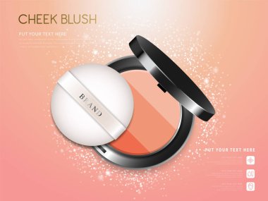 Modern yanak kızarması veya makyaj tozu reklamları, paket arkaplan illüstrasyon vektör tasarımı