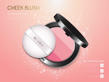 Modern yanak kızarması veya makyaj tozu reklamları, paket arkaplan illüstrasyon vektör tasarımı