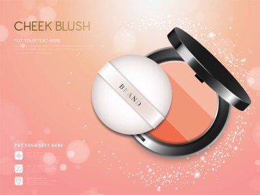 Modern yanak kızarması veya makyaj tozu reklamları, paket arkaplan illüstrasyon vektör tasarımı