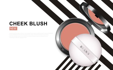 Modern yanak kızarması veya makyaj tozu reklamları, paket arkaplan illüstrasyon vektör tasarımı
