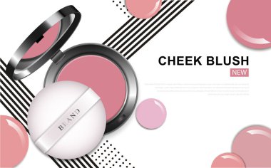 Modern yanak kızarması veya makyaj tozu reklamları, paket arkaplan illüstrasyon vektör tasarımı