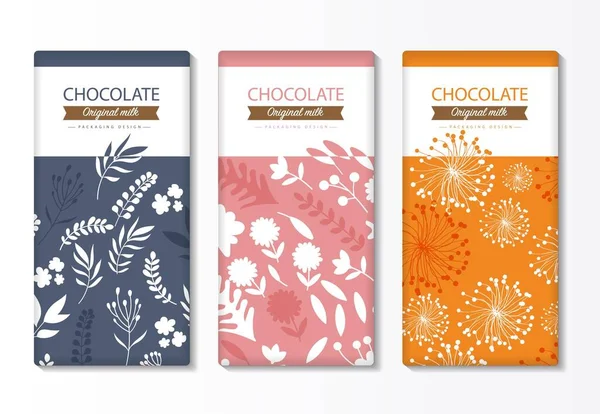 Conjunto Embalaje Barra Chocolate Plantilla Marca Productos Lujo Moda Con — Vector de stock