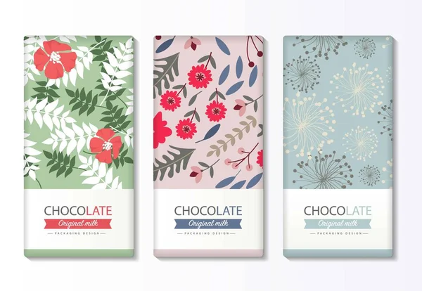 Conjunto Embalaje Barra Chocolate Plantilla Marca Productos Lujo Moda Con — Vector de stock