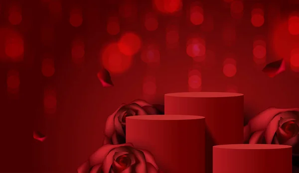 Щасливі Валентинки День Сценічний Подіум Прикрашений Трояндою Єдестал Сцени Продуктом — стоковий вектор