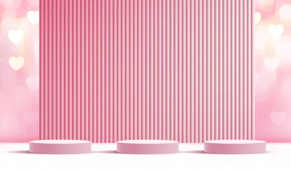 조명으로 장식된 무대의 기둥을 합니다 화장품 시상식등을 분홍색 배경으로 의상이다 — 스톡 벡터